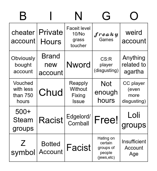Supremacy Application Bingo Card