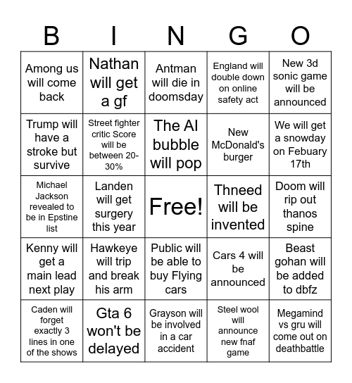 2026 bingo Card