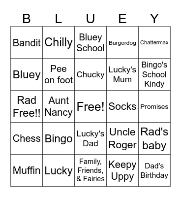BLUEY Bingo Card
