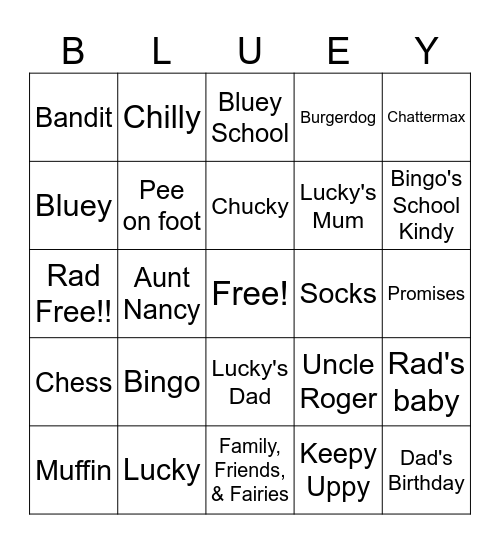 BLUEY Bingo Card