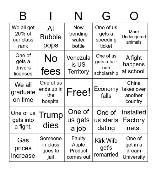 2026 Math Class Bingo Predictions Bingo Card