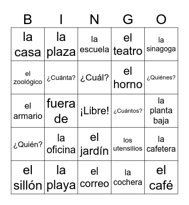 Vocabulario 1.4 Bingo Card
