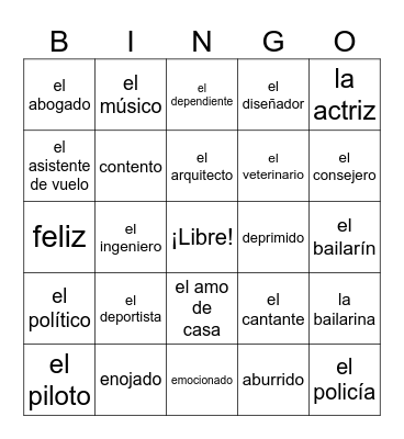 Vocabulario 5 Bingo Card