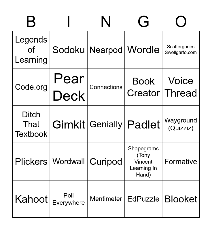 Educational Tech Tools BINGO Card