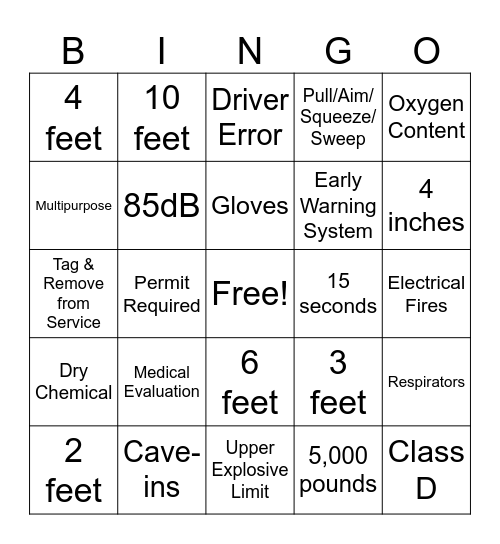 HAZWOPER BINGO Card