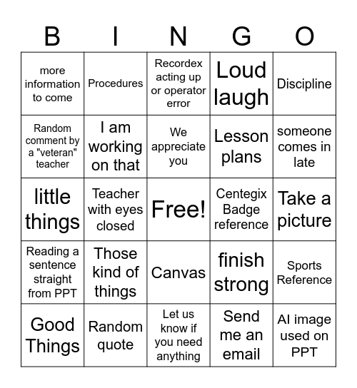 Untitled Bingo Card
