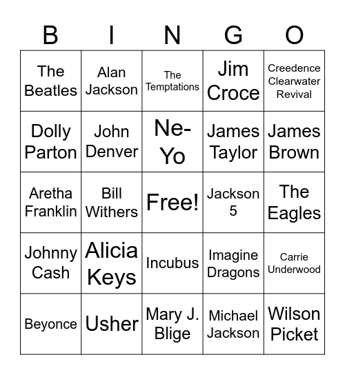 Music Bingo Card
