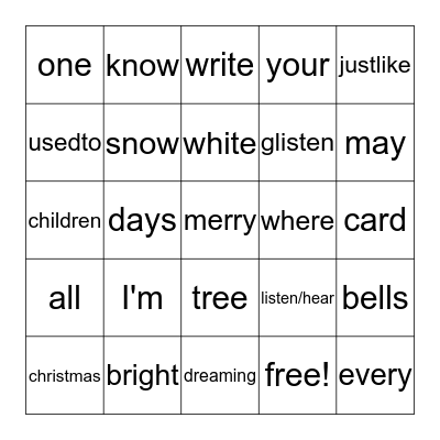 White Christmas Signs Bingo Card