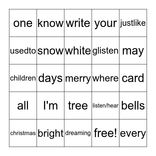 White Christmas Signs Bingo Card