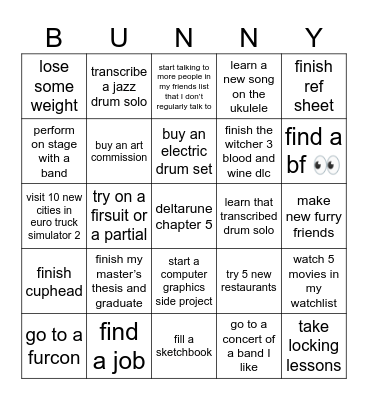 New Year Bingo Card