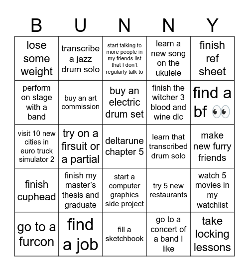 New Year Bingo Card