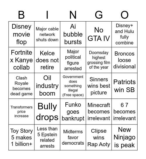 2026 bingo card Bingo Card