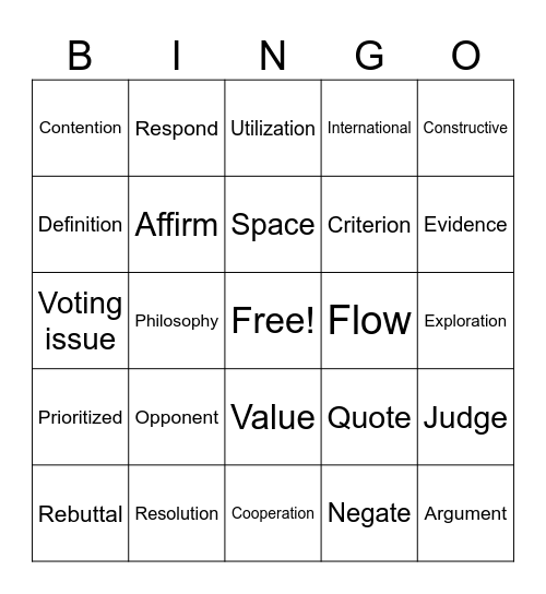 Lincoln-Douglas Debate Bingo Card