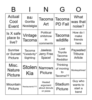 r/Tacoma Bingo Card
