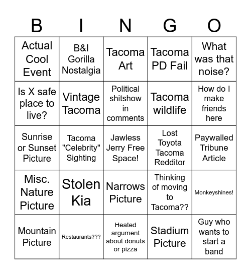 r/Tacoma Bingo Card