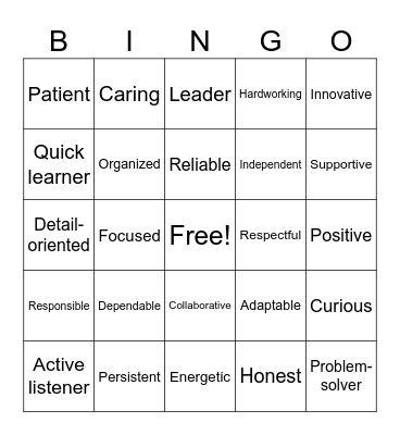 Transferrable Skills BINGO Card