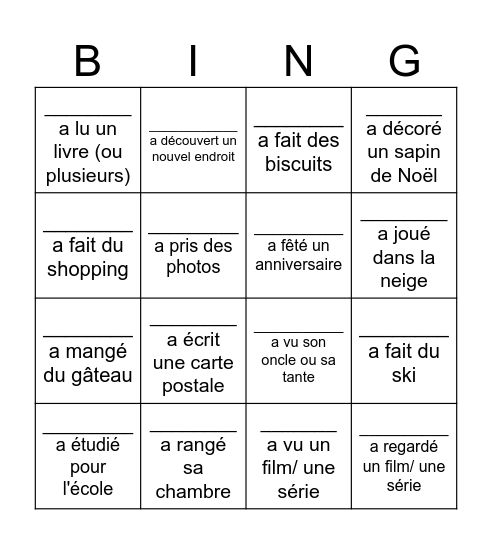 Les vacances de Noël - Trouve quelqu'un qui ... Bingo Card
