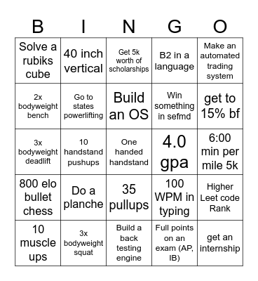 Goal Bingo Card