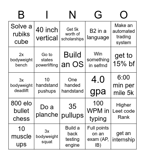 Goal Bingo Card