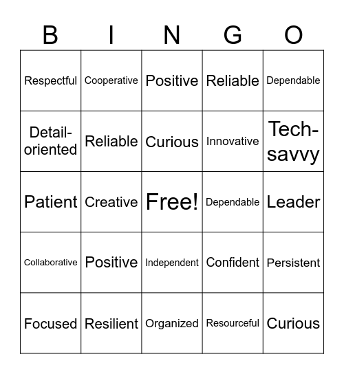 Transferrable Skills BINGO Card