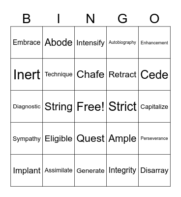 Vocabulary Review Bingo Card