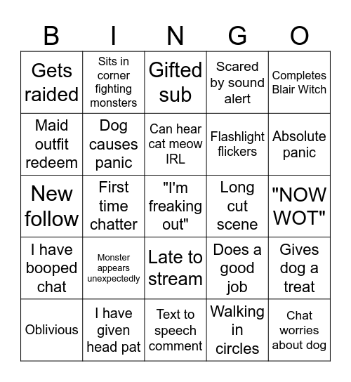 ScaredyChlo Blair Witch Bingo Card