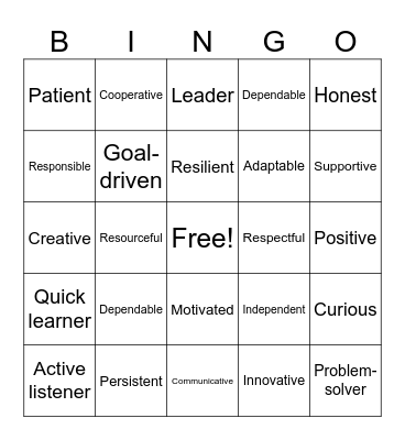 Transferrable Skills BINGO Card