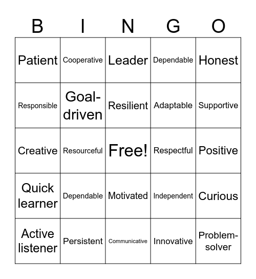 Transferrable Skills BINGO Card