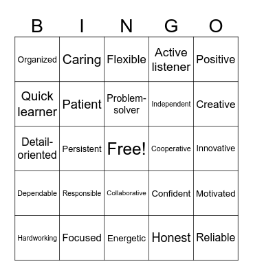Transferrable Skills BINGO Card