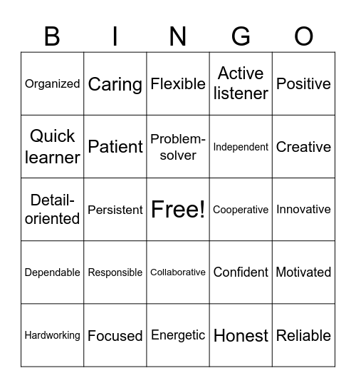 Transferrable Skills BINGO Card