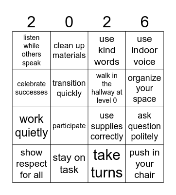 2026 Classroom Goals Bingo Card