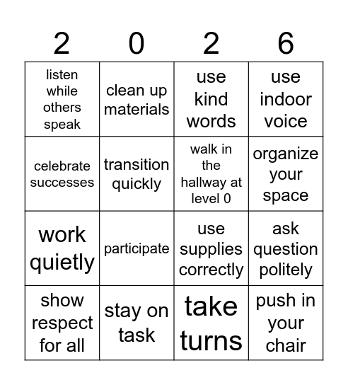 2026 Classroom Goals Bingo Card