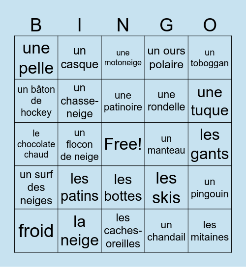 L'hiver BINGO! Bingo Card