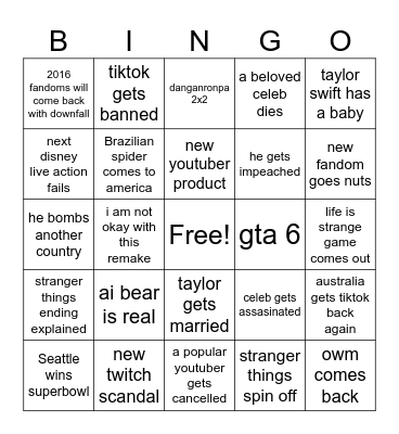 2026 bingo Card