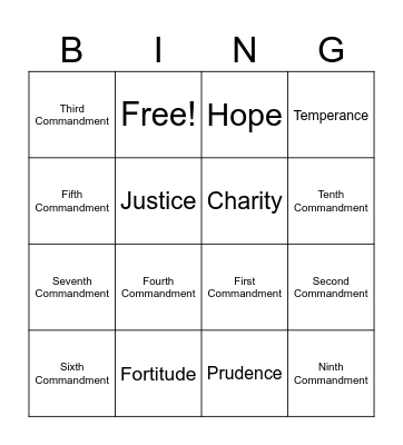 The Ten Commandments & Seven Virtues Bingo Card