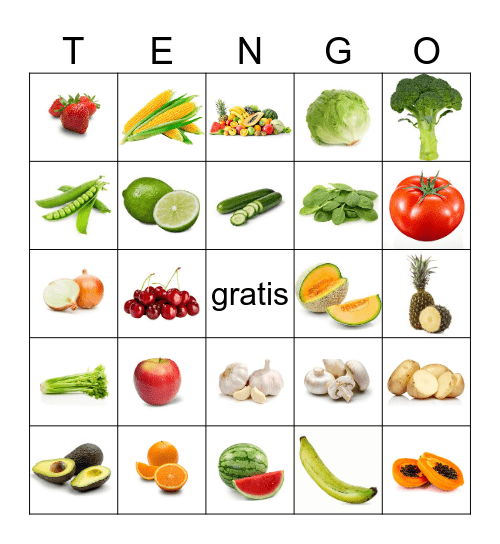 Las frutas y verduras Bingo Card