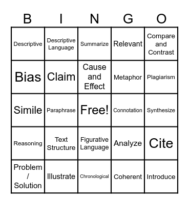 Bingo Words 26 - 50 Bingo Card