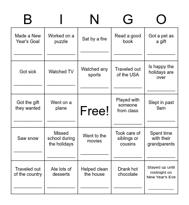 New Year Bingo Card
