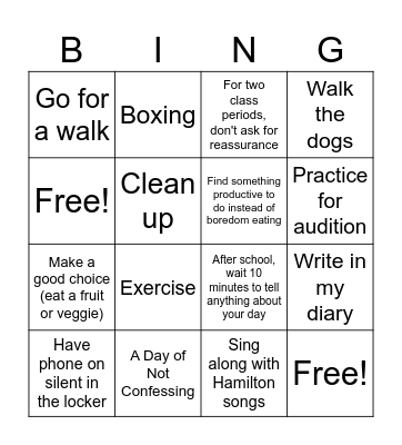 Anxiety BINGO Card