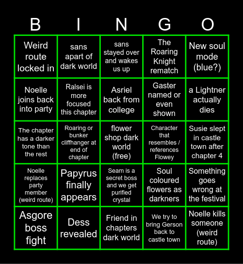 DELTARUNE Chapter 5 Bingo Card