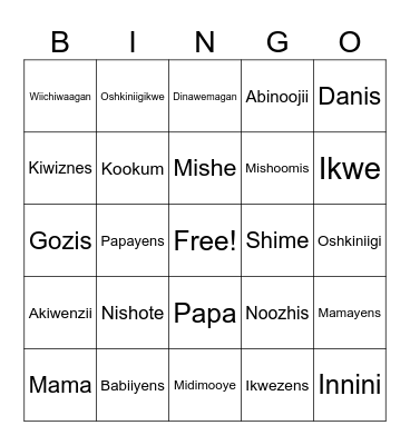 Family Bingo Card