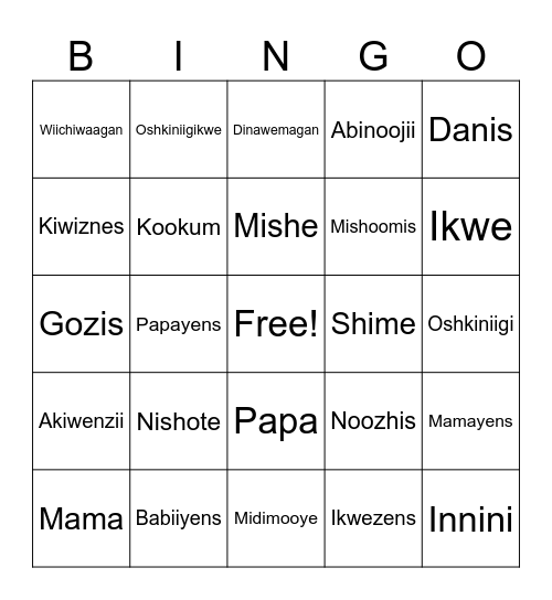 Family Bingo Card
