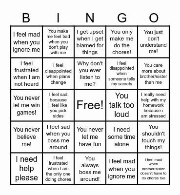 I Statements Bingo Card