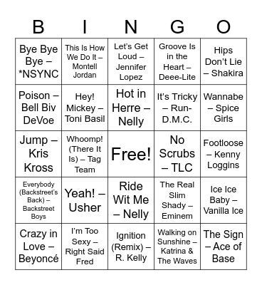 Throwback Party Starters Bingo Card