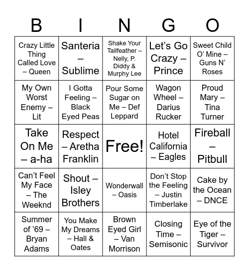 Bar Anthems & Crowd Chaos Bingo Card