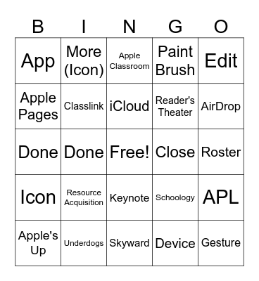 iPad PD Bingo Card