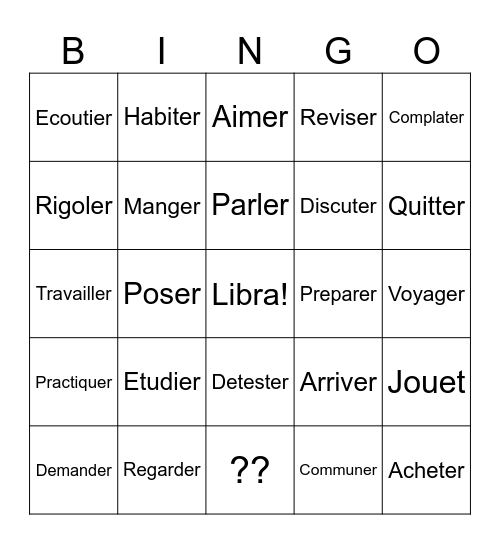 Bingo in french Bingo Card