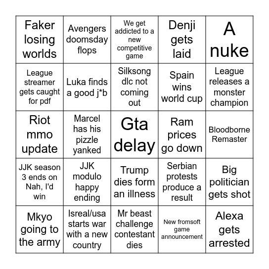 2026 Bingo Card