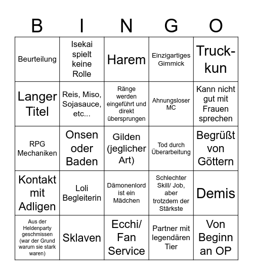 Isekai-Bingo Card