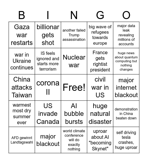 Apocalypse bingo Card
